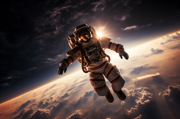 Astronaute flottant lors d'une sortie dans l'espace Beauté de l'espace lointain Aventure d'un astronaute Merveilles de l'espace extra-atmosphérique