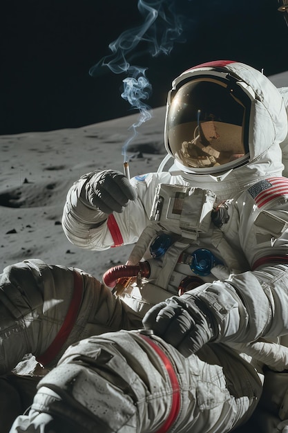 Un astronaute fume une cigarette sur la Lune