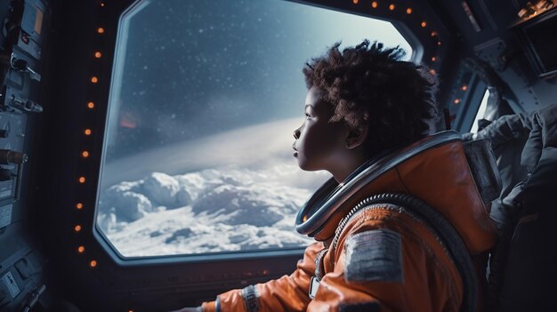 Astronaute génératif ai jeune enfant en bas âge portant un costume atterrissant sur une nouvelle planète