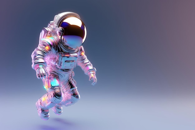 Astronaute holographique rendu en 3D contre un fond gradient vibrant AI générative