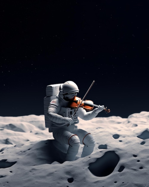 Astronaute jouant du violon sur l'IA générative de la lune