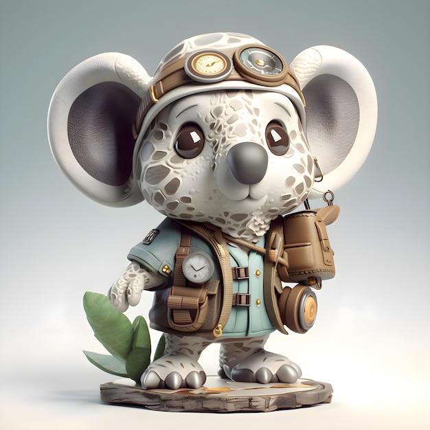 Astronaute de koala de dessin animé mignon avec un sac à dos et un rendu 3d de casque