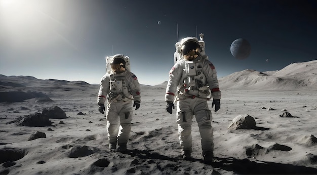 Photo astronaute marchant sur la surface de la lune concept d'exploration spatiale fond papier peint