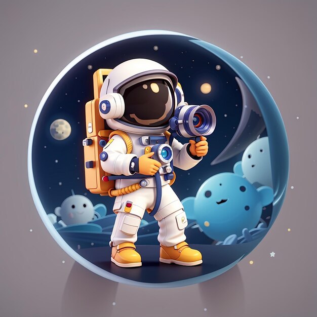 Astronaute mignon avec une caméra sur la Lune Cartoon Science et technologie