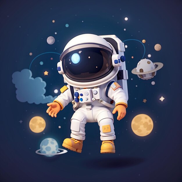 Astronaute mignon flottant dans l'espace avec l'icône vectorielle de dessin animé de la lune illustration icône de la technologie scientifique