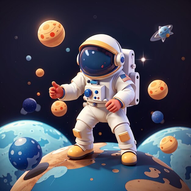 Astronaute mignon jouant à la balle de lune dans l'espace Cartoon Vector Icon Illustration Science Sport Isolé