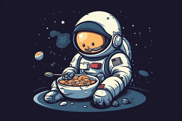Photo astronaute mignon mangeant des nouilles ramen dans l'espace cartoon vector icon illustration science food isolated