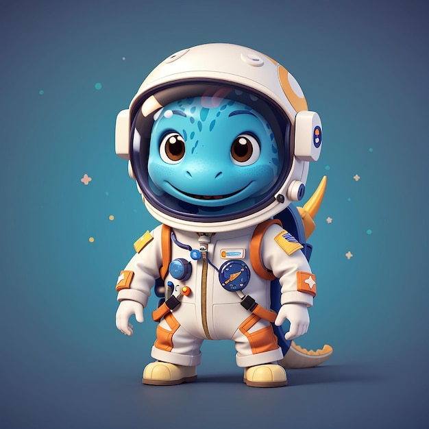 Un astronaute mignon portant un costume de dinosaure, une icône vectorielle de dessin animé, une illustration scientifique, un animal isolé.