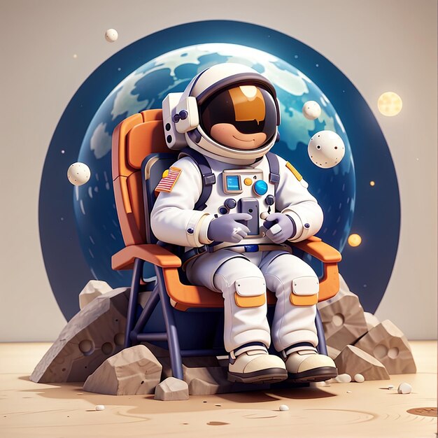 L'astronaute mignon qui se détend sur la Lune Illustration vectorielle de dessin animé