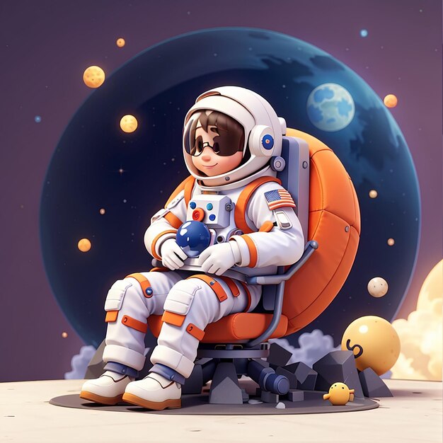L'astronaute mignon qui se détend sur la Lune Illustration vectorielle de dessin animé