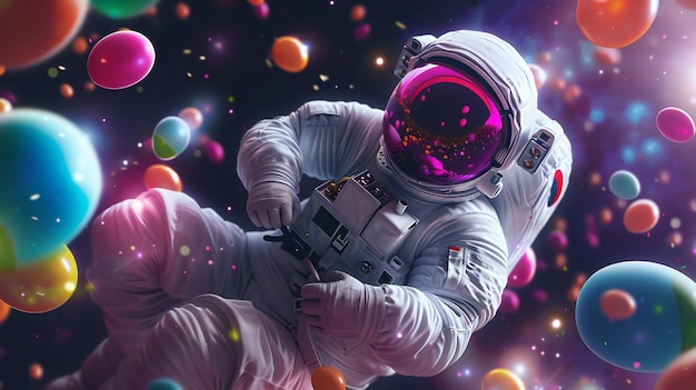 Astronaute avec des œufs cosmiques Joyeux jour de Pâques