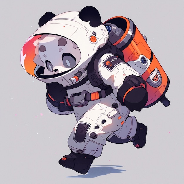 Astronaute ours panda en combinaison spatiale portant une planche à roulettes générative ai