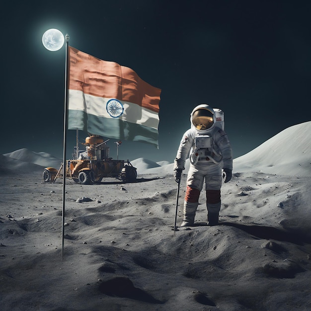 Un astronaute plante le drapeau indien sur la surface de la Lune