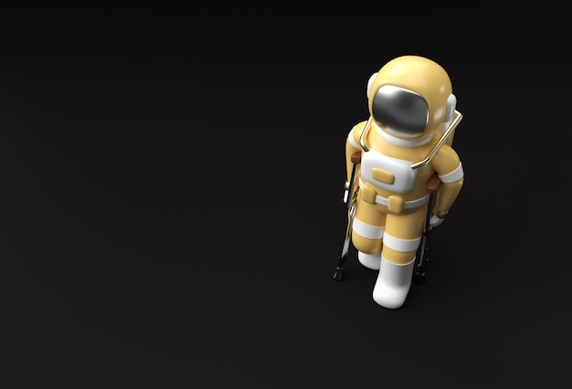 Astronaute de rendu 3D désactivé à l'aide de béquilles pour marcher Conception d'illustration 3D