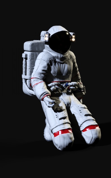 Astronaute de rendu 3D sur fond noir