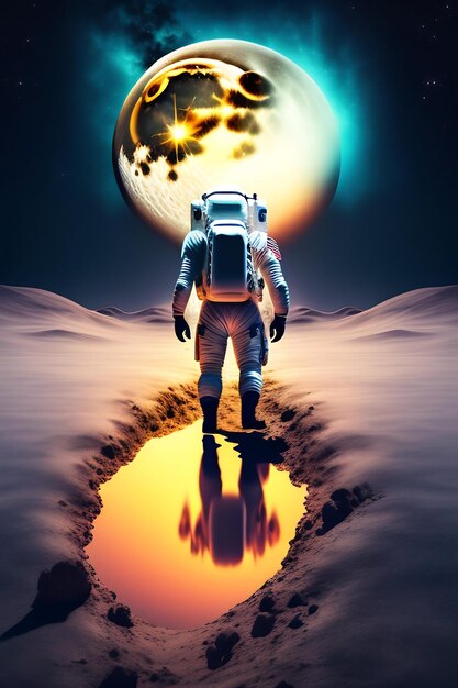 Un astronaute se tient à la surface de la Lune