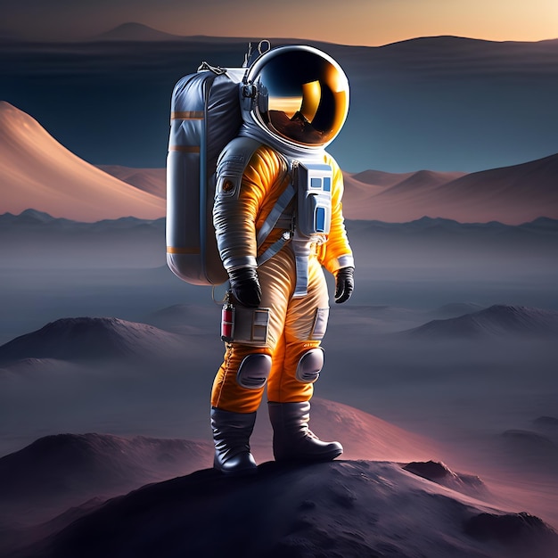 Un astronaute se tient à la surface de la Lune