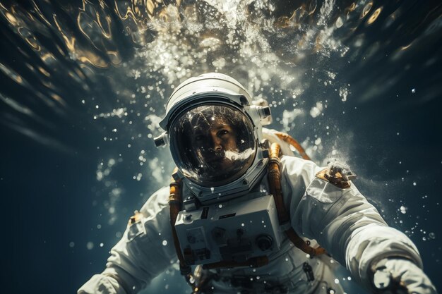 Un astronaute sous l'eau Concept d'astronaute de science-fiction IA générée