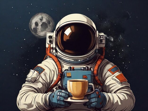 Astronaute avec une tasse de café à la main Illustration vectorielle