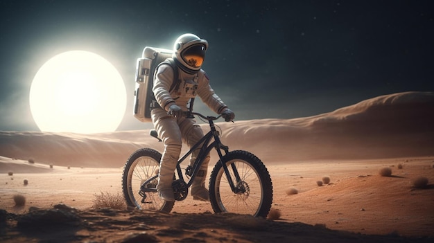 Astronaute à vélo dans l'espace