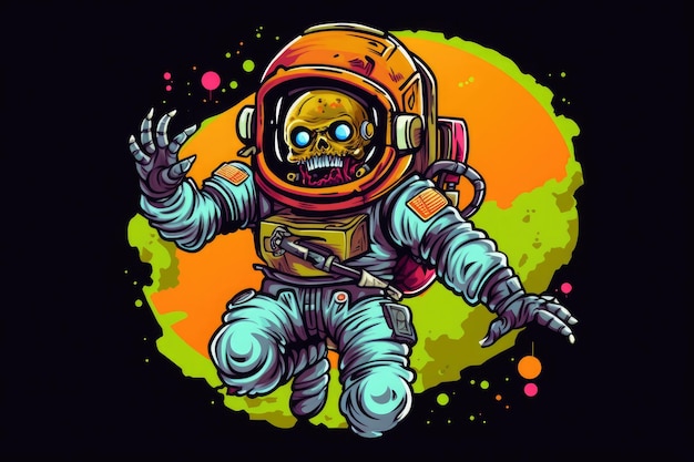 Un astronaute zombie avec un t-shirt professionnel Brains in Space, thème Halloween généré par l'IA