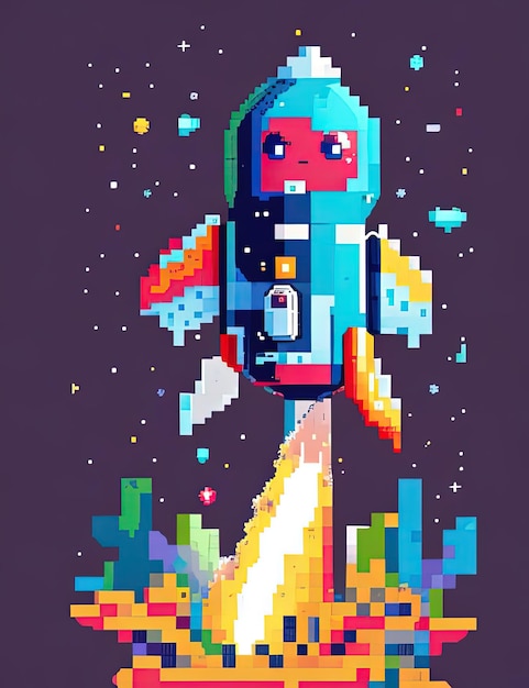 Astronautes adorables Art de pixel mignon dans l'espace de la galaxie