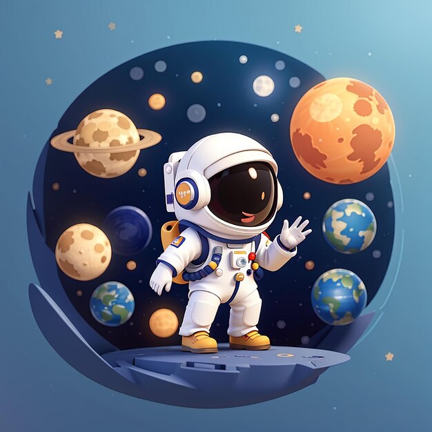 Des astronautes et des astronautes mignons explorent les aventures spatiales dans des dessins animés amusants