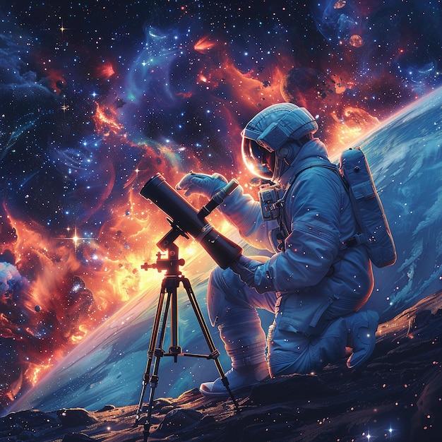 Photo un astronome regardant à travers un télescope