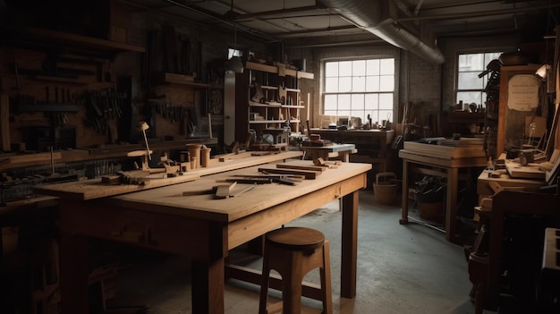 Atelier Un espace désigné pour le travail du bois et de la métallurgie Généré par l'IA