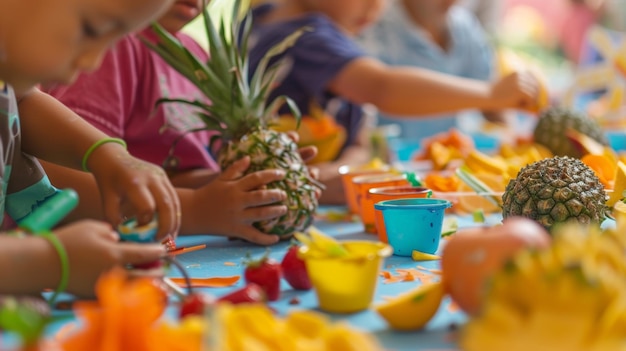 Photo un atelier pour enfants où ils peuvent créer leurs propres arts et métiers sur le thème des fruits tropicaux