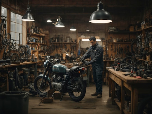 Photo un atelier de réparation de motos