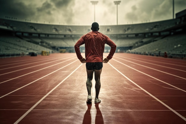 Athlète afro-américain prêt à courir sur une piste de course