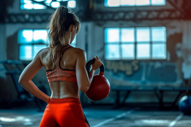 Un athlète concentré se prépare à l'entraînement au kettlebell avec une IA générée