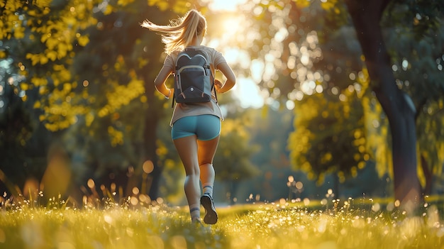 Photo une athlète féminine s'engage dans un rucking tactique pour un entraînement complet du corps