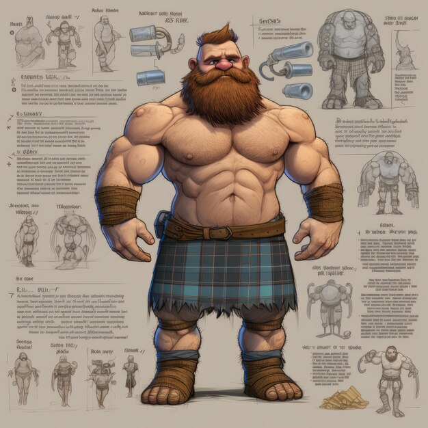 L'athlète des Jeux des Highlands du guerrier picte dans des dessins orthographiques immersifs de style Pixar