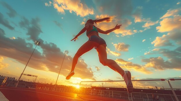 Athlète professionnelle au saut en hauteur dans un stade