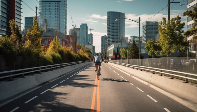 Des athlètes en bonne santé font du jogging dans un paysage urbain moderne généré par l'IA