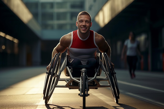 Photo athlétisme inclusif coureur handicapé avec une jambe prothétique en action