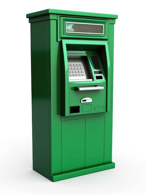 ATM vert isolé sur fond blanc