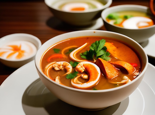 Atmosphère chaleureuse de soupe réaliste prise de vue détaillée du restaurant