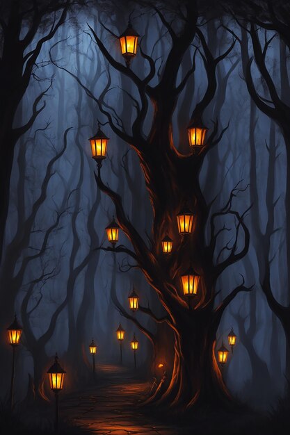 Atmosphère Effrayante La Lampe De La Forêt Enchantée Hantée Magique  Brillant Nuit D'halloween Hd Acrylique