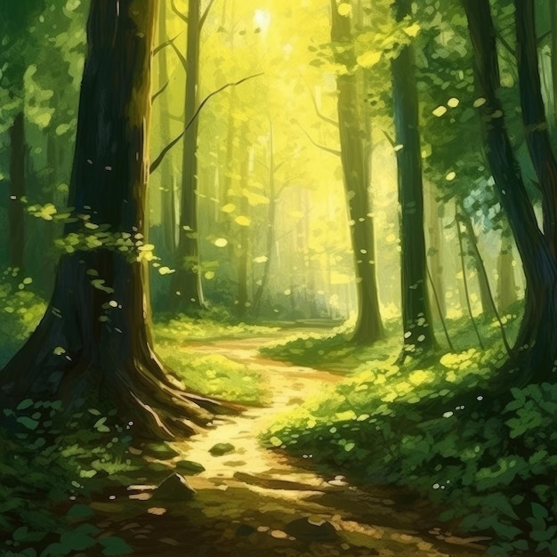 L'atmosphère sereine de la forêt, la beauté mystique et les éléments naturels Illustration Generative AI