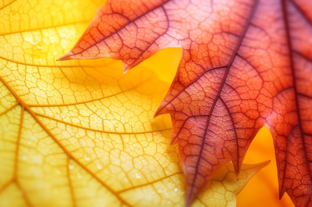 L'atmosphère vibrante de l'automne En gros plan d'une feuille d'érable colorée sur un fond éthéré