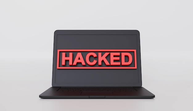 Attaque par virus informatique symbole d'icône piraté ordinateur portable dispositif informatique avec malware de notification
