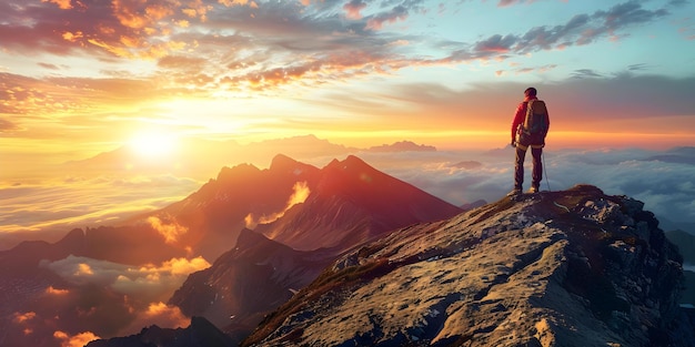 Atteindre le succès par le risque d'ambition et surmonter les défis dans l'escalade de montagne Concept d'ascension de montagne atteindre le succès Ambition Prendre des risques Surmonter des défis