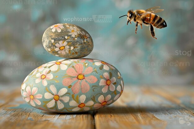 L'atterrissage d'une abeille sur un jardin peint à la main mélange l'art avec la nature