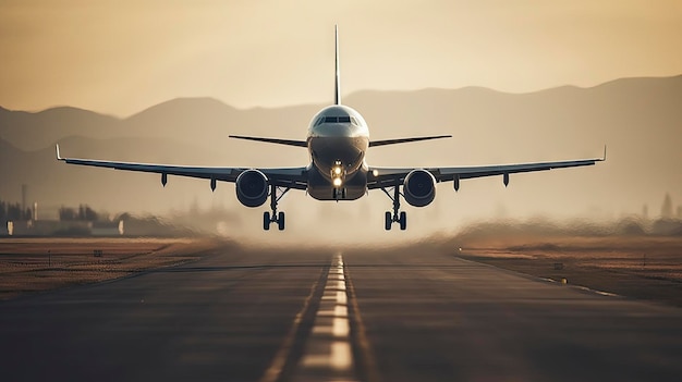 Atterrissage d'avion sur la piste de l'aéroport avec des détails élevés