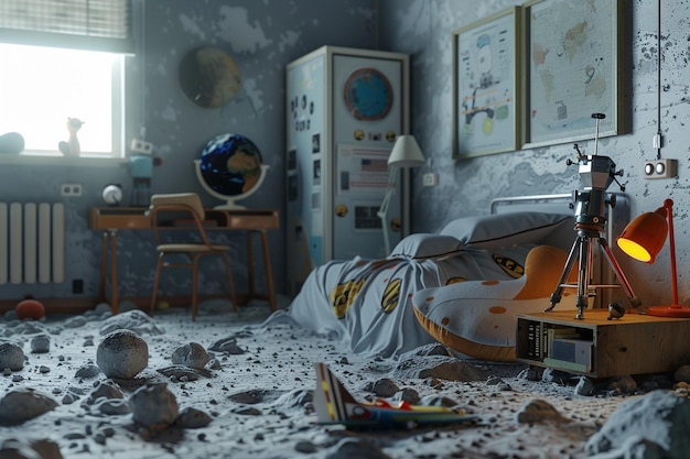 L'atterrissage lunaire est un thème de chambre à coucher pour enfants.