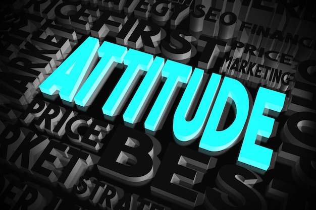 Attitude mots bleus et noirs concept typographique illustration 3D