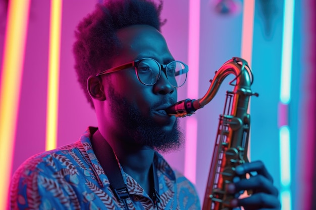 Attractif musicien de jazz afro-américain jouant du saxophone